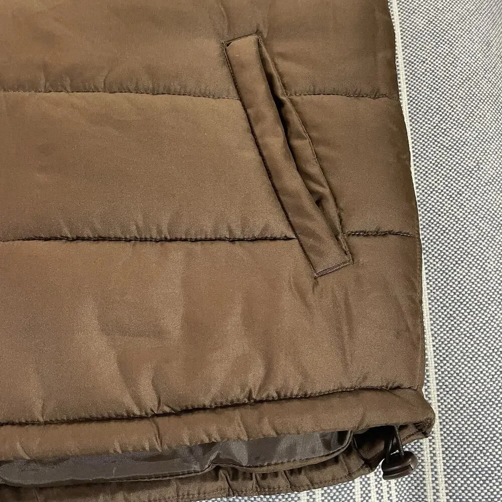 NordicTrack Puffer Vest Men's L Brown Full Zip Media Pocket Insulated Quilted